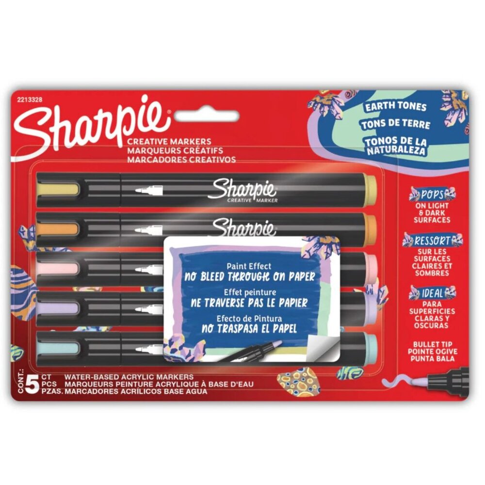 Sharpie 5-Count Water-Based Acrylic Markers Earth Tones No Bleed On Paper New